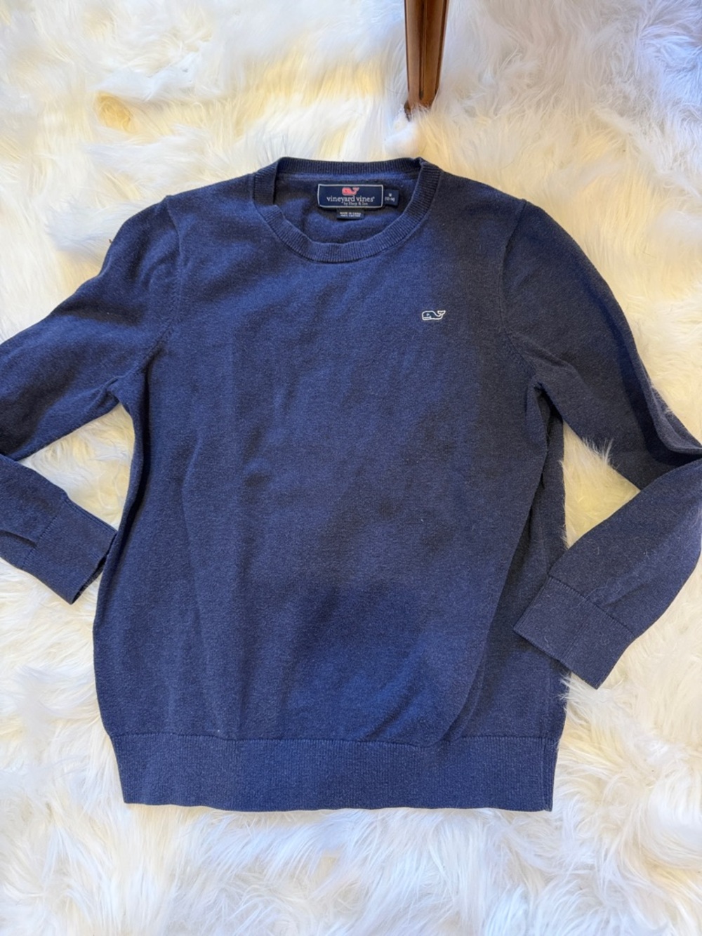 Vineyard Vines Boys Navy Crewneck Sweater with Whale Logo